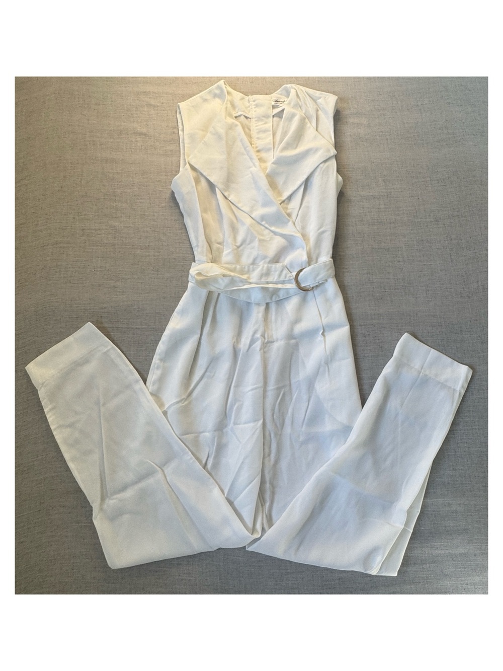 Sleeveless White Wrap Jumpsuit with Belt